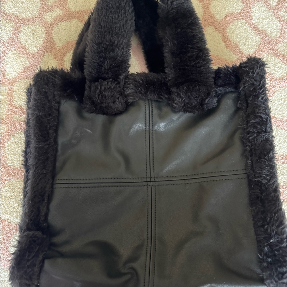 Black Shearling Trim Tote Bag